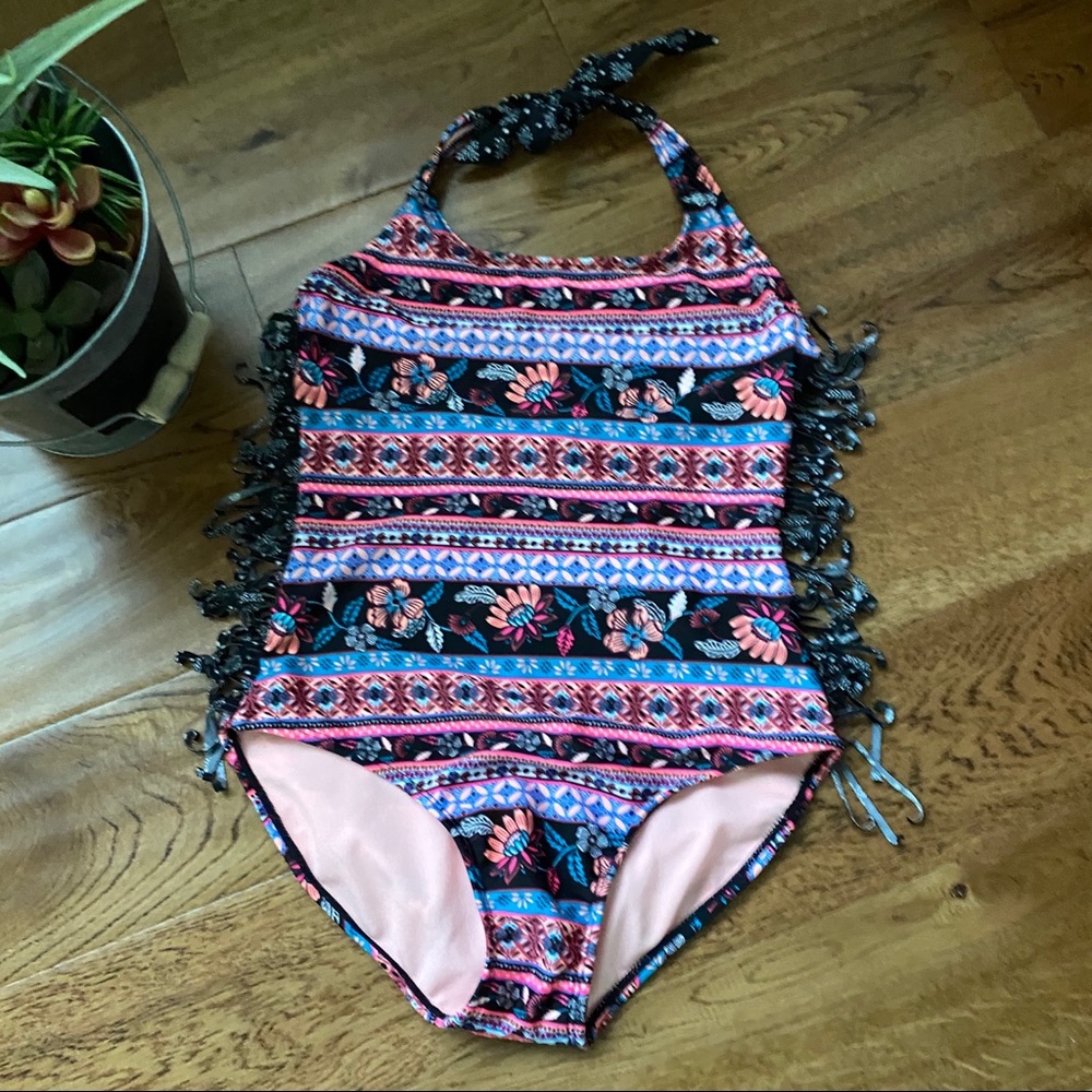 Floral pattern one piece swimsuit